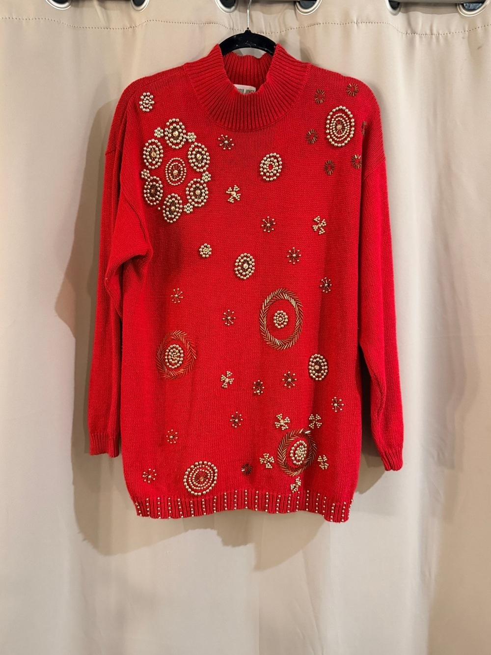 Victoria Jones Vintage Red Women's Sweater with Gold Accents